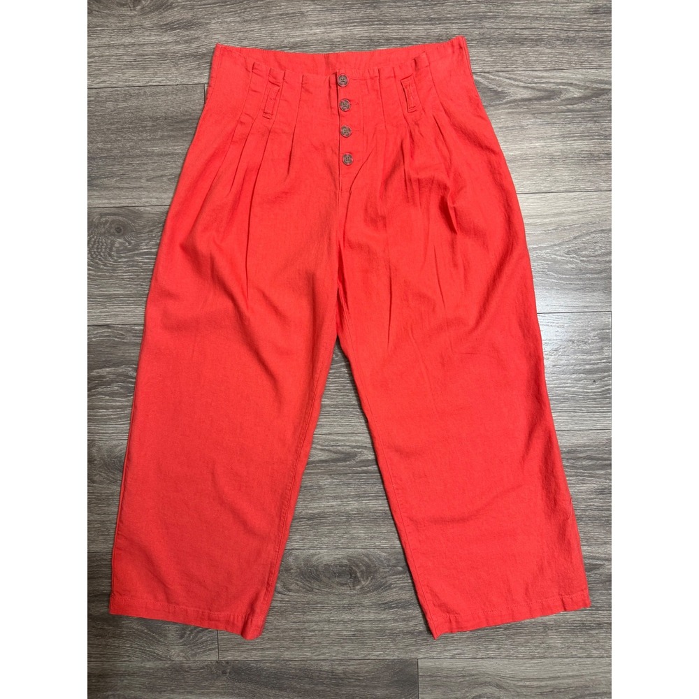 Definitions by d.jeans Coral Red Linen Blend High Rise Wide Leg Crop Pants Sz 10
